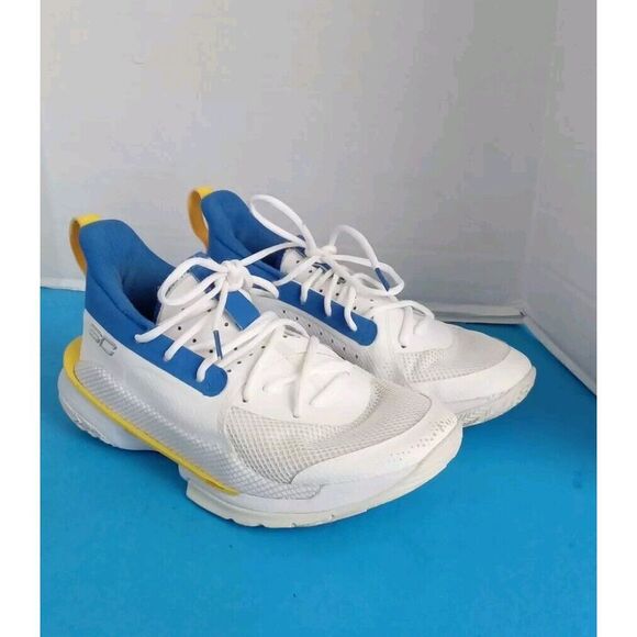 Under Armour Curry 7 Basketball Shoes Athletic Sneakers‎ White Blue Yellow main image 5